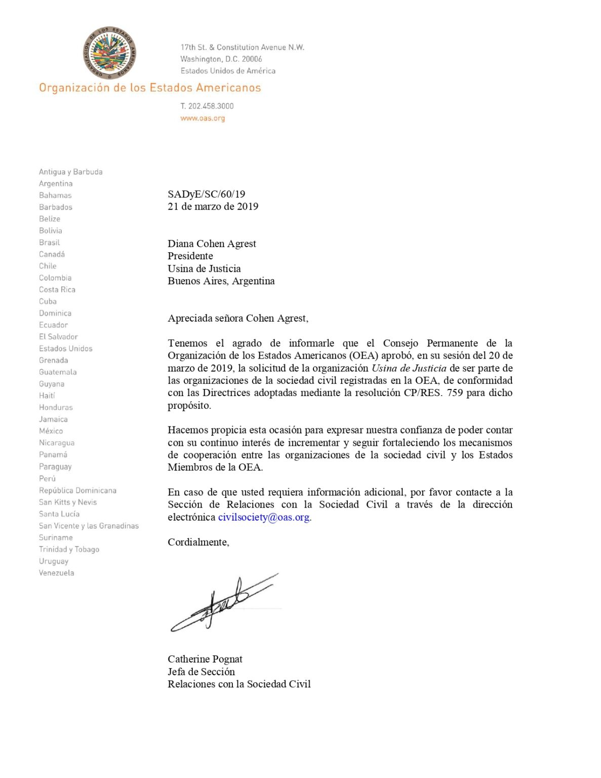 Hoy cumplimos 2 años de ser miembros de la Organización de los Estados Americanos.