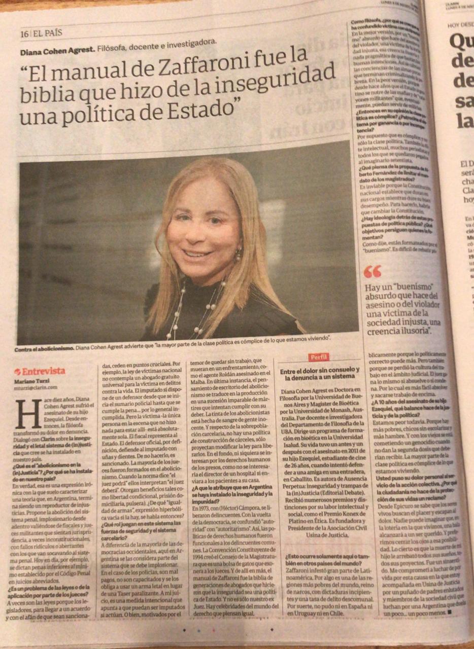 Entrevista con Clarín Diana Cohen Agrest: “El manual de Zaffaroni fue la Biblia que hizo de la inseguridad una política de Estado”